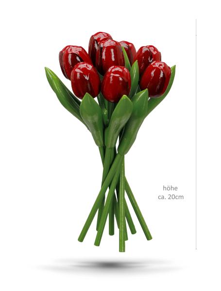 2x Tulip bouquet made of wood - 9 hand-painted wooden tulips, 20 cm tall, red/aubergine, wooden flower decoration, made in Holland